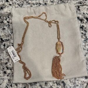 Kendra Scott Rose Gold Necklace with Iridescent Stone & Tassel